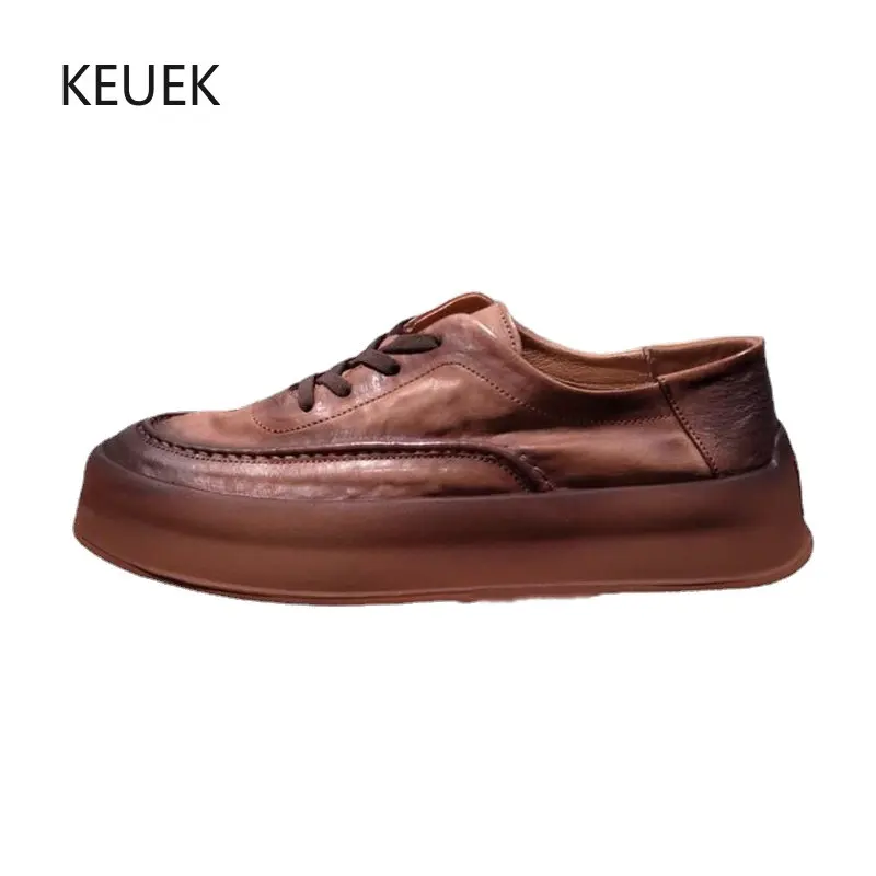 

New Design Genuine Leather Breathable Board Shoes Men Flat Platform Oxfords Casual Sneakers Male Derby Shoes Work Moccasins 5C