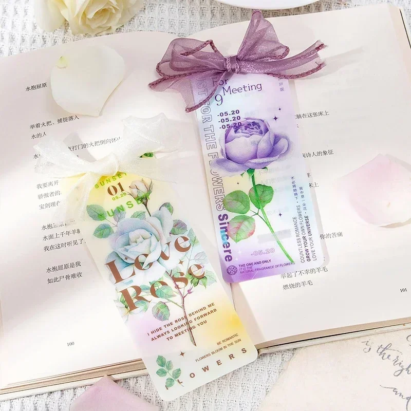 

5Pcs Bookmarks Box Pack Rose Mark Reading Handbook Roses Bloom Material Decoration DIY Paper Clips School Supplies 17*7CM