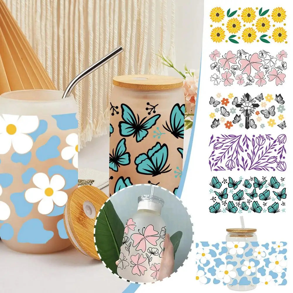 

Flower 16OZ UV DTF Cup Wrap Transfers Stickers Custom Labels DIY Durable Waterproof Logo For Glass Can 1pcs F0Z8