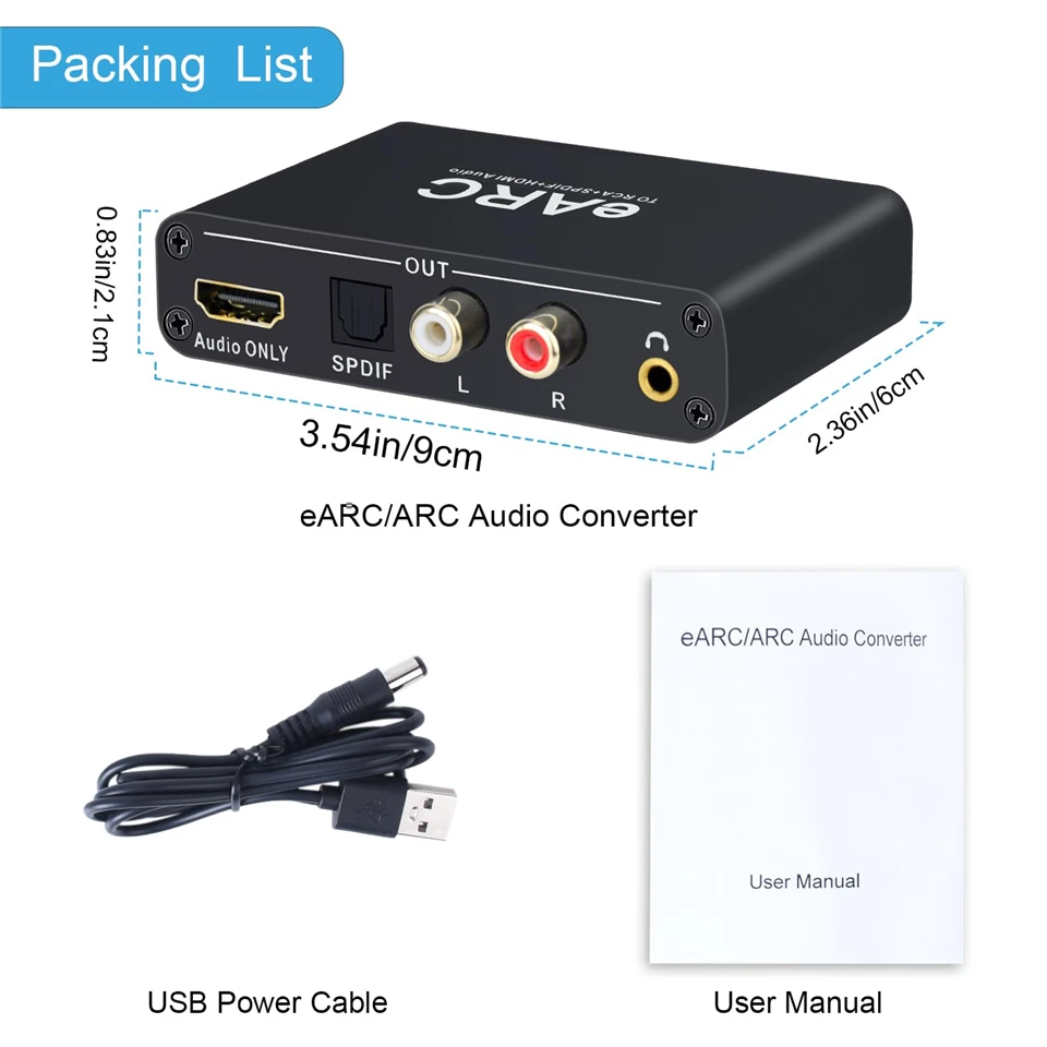 24bit 192kHz Geluids Extractor HDMI EARC Audio Extractor - Converteert EARC/ARC Naar Optisch/coax En 3,5 Mm Stereo Voor Je Tv Hdmi Switch Audio Extractor