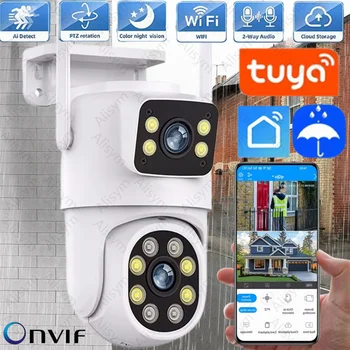 Tuya 5K 10MP Dual Lens WIFI Camera Full HD Dual Screen Ai Human Auto Tracking PTZ Cam Outdoor Security Video Surveillance Camera 1