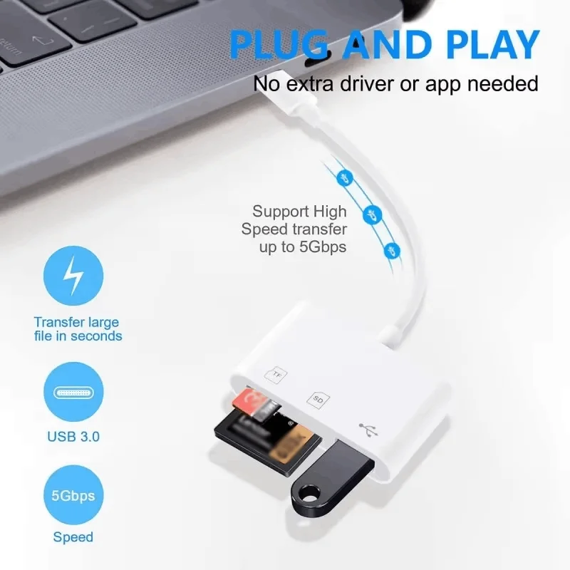 3-IN-1 TypeC-SD/TF 카드 리더기 고속 전송을 위한 OTG USB 포트 어댑터