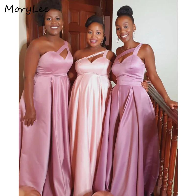 

New Arrival One Shoulder Bridesmaid Dresses Floor Length A-Line Long Bridesmaid Dresses Lace Up Back Wedding Party Gowns