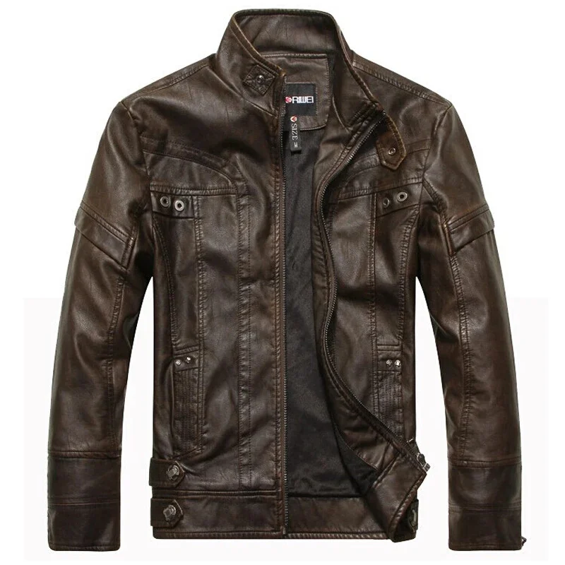 

Motorcycle leather jackets men jaqueta de couro masculina Bomber jacket Inverno Couro mens Stand Collar Outwear Coat 5XL