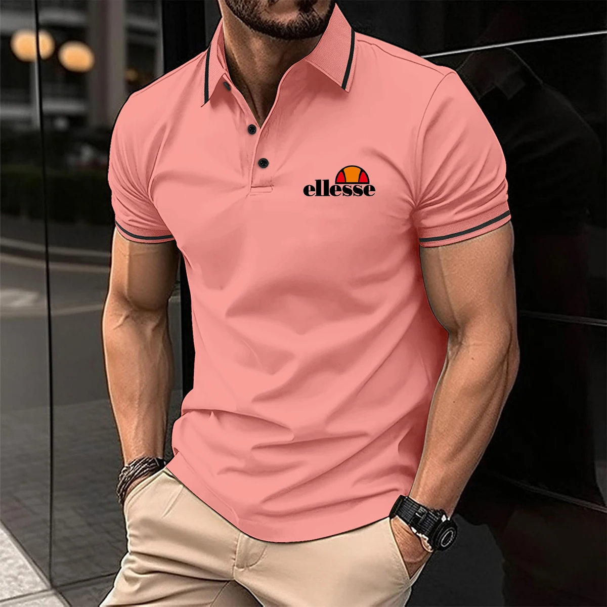 Polo ellesse Premium da uomo: Materiale delicato sulla pelle, colletto e polsini con finiture a contrasto, classico logo ellesse Sun. - immagine 5