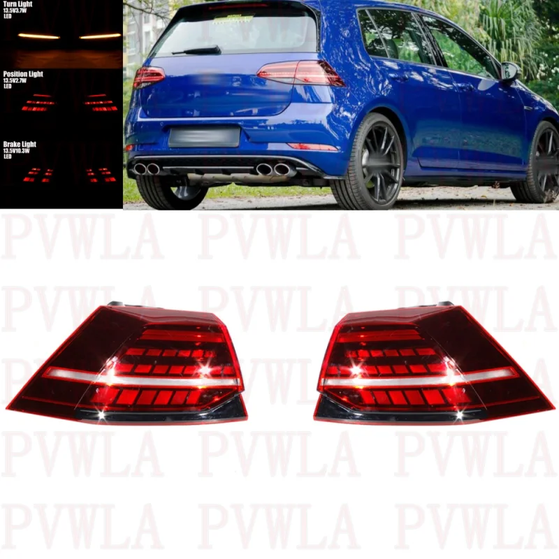 LED 흐르는 테일 라이트, VW 골프 7.5 MK7 MK7.5 2017 2018 2019 2020 유럽 버전, 좌우 외부 측면 후면 램프 쌍
