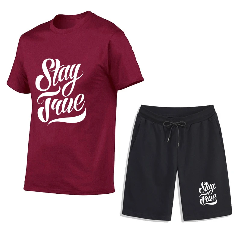 

2023 Summer Stay True Letters Printed Sportswear Suit Man Comfortable Breathable Fashion Short Pants and T-shirt Set Streetwear