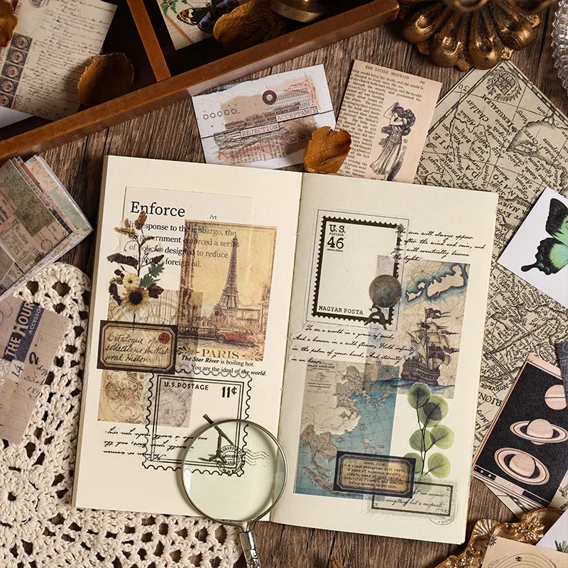 50 Sheets Vintage Materials Book Scrapbook Materials DIY Photo Album Collage Journalling Creative Stationery Background Paper