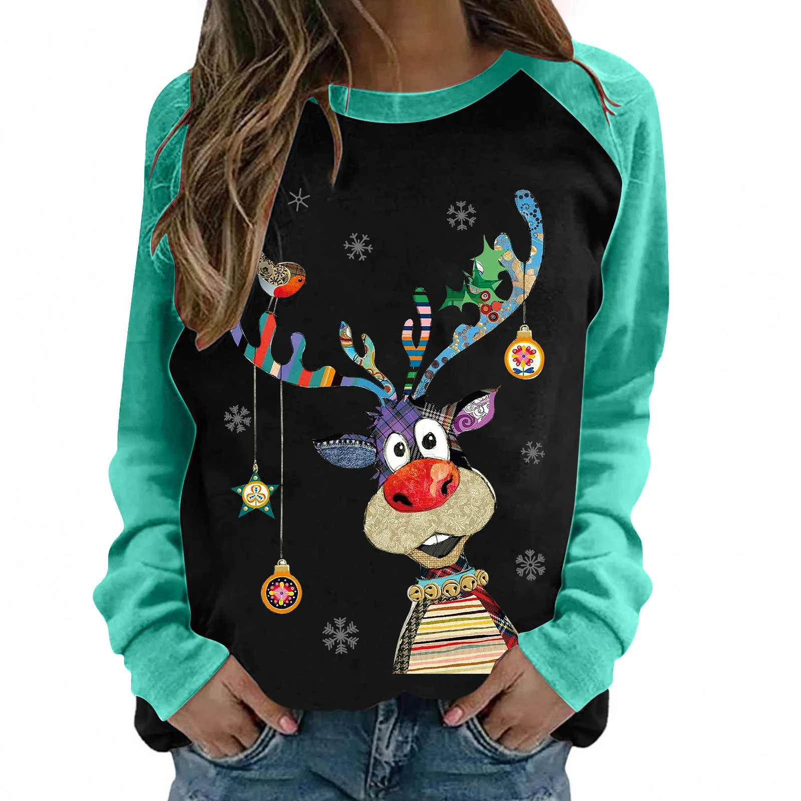 

Winter New Women's Digital Printing Sweatshirt Anime Pullover Round Neck Loose Elk Printing 3D Hoodie Winter Clothes Women