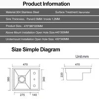 ASRAS Hidden Bar Island อ่างล้างจานนาโนเมตร SUS 304 ฝาครอบซ่อน Handmade ขนาดเล็กอ่างล้างจานพร้อมถ้วย Rinser 5