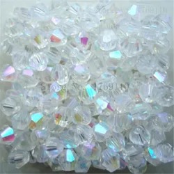 Elegant Black and Silver Bicone Crystal Glass Beads - 100pcs Set (White ab)
