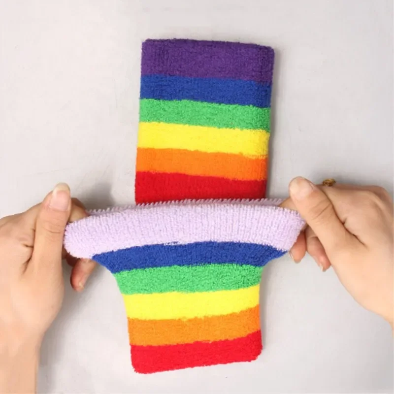 1pc Rainbow Wrist bands Sport Sweatband Hand Band Sweat Wrist Support Brace Wraps Guards Stretch Headband Hair Band Sweatband