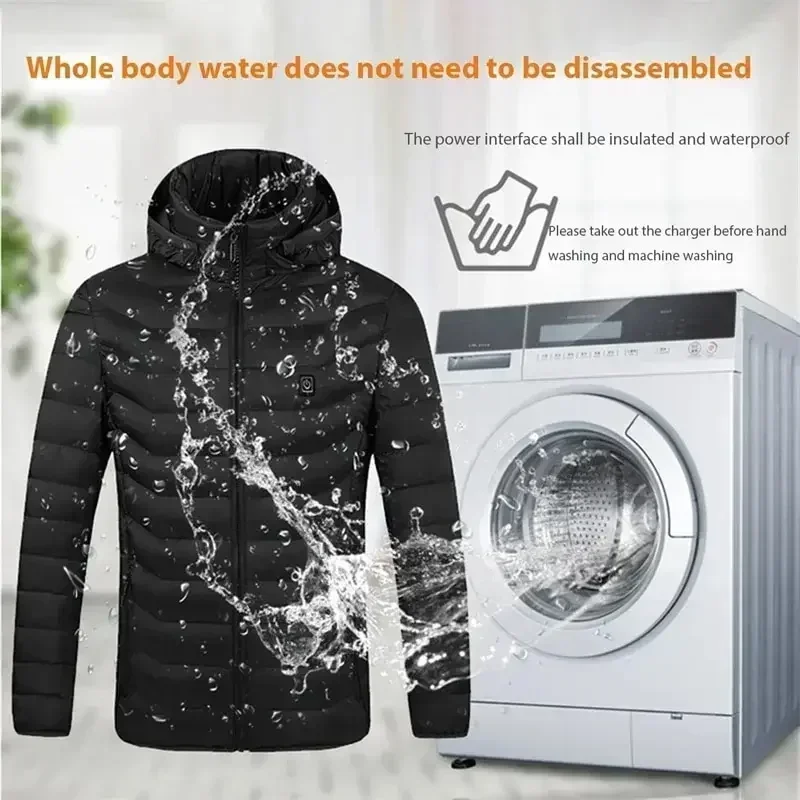 21 Areas Heated Jacket Men's USB Electric Smart Hooded Coat Self-heating Clothes Men Casual Ski Cold-proof Thermal Padded Jacket 4