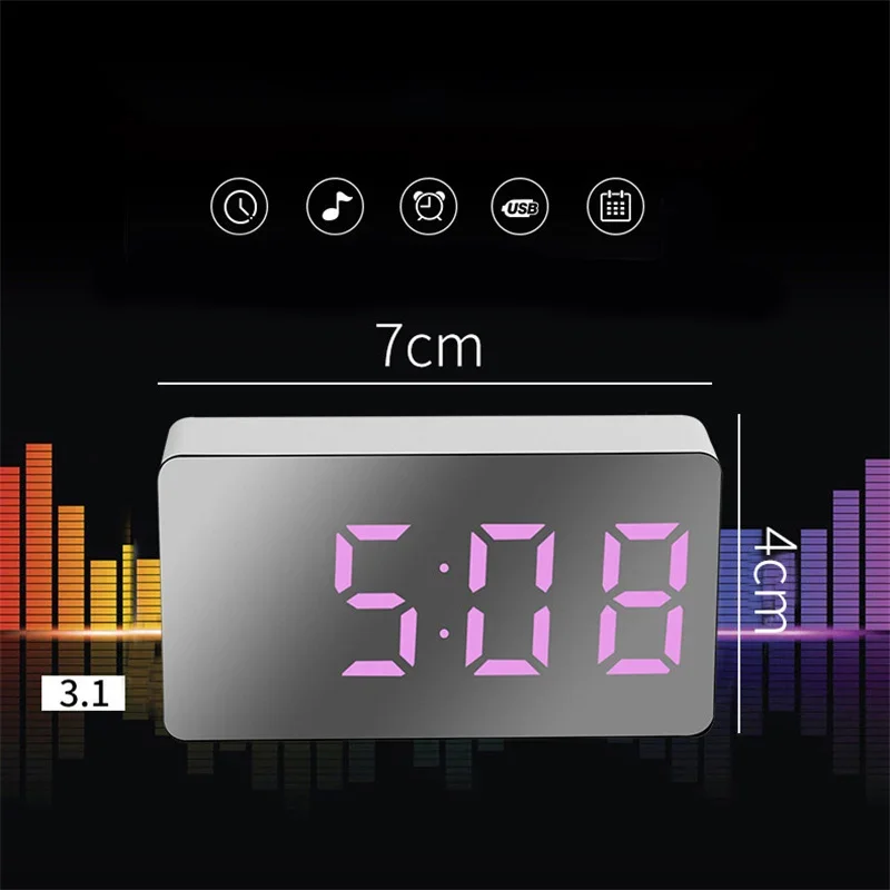 Led Spiegel Digitale Klok Wekker Snooze Tafel Klok Wakker Mute Kalender Dimbare Elektronische Desktop Klokken Home Decoratie