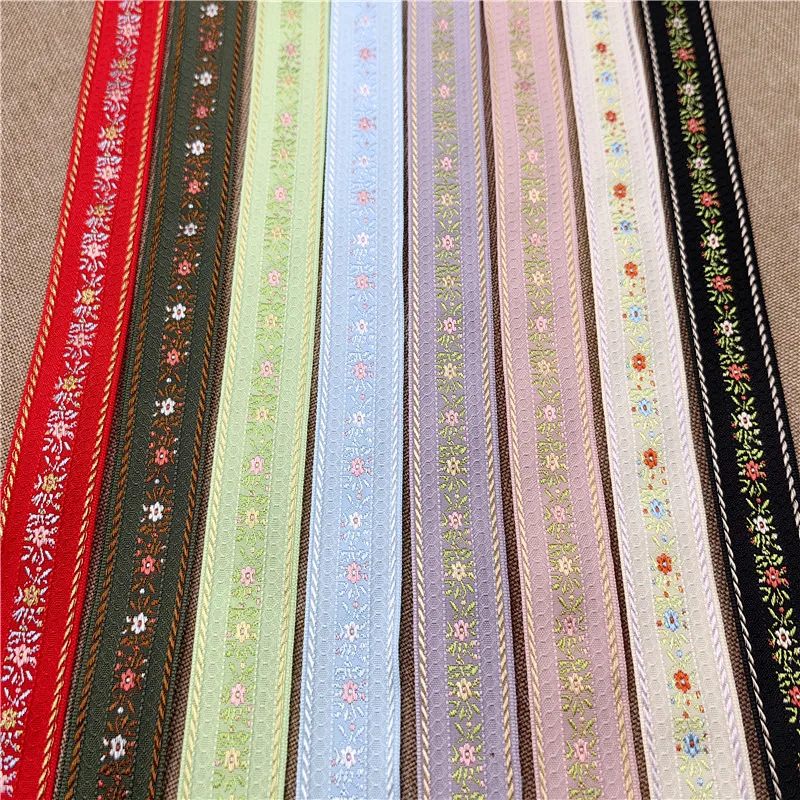 Little Flower Embroidered Jacquard Ribbon Webbing Lace For DIY Hair Ornaments Pet Collar Accessories 5Yards 25-35MM embroidery ribbon webbing ribbon sequins lace ribbon