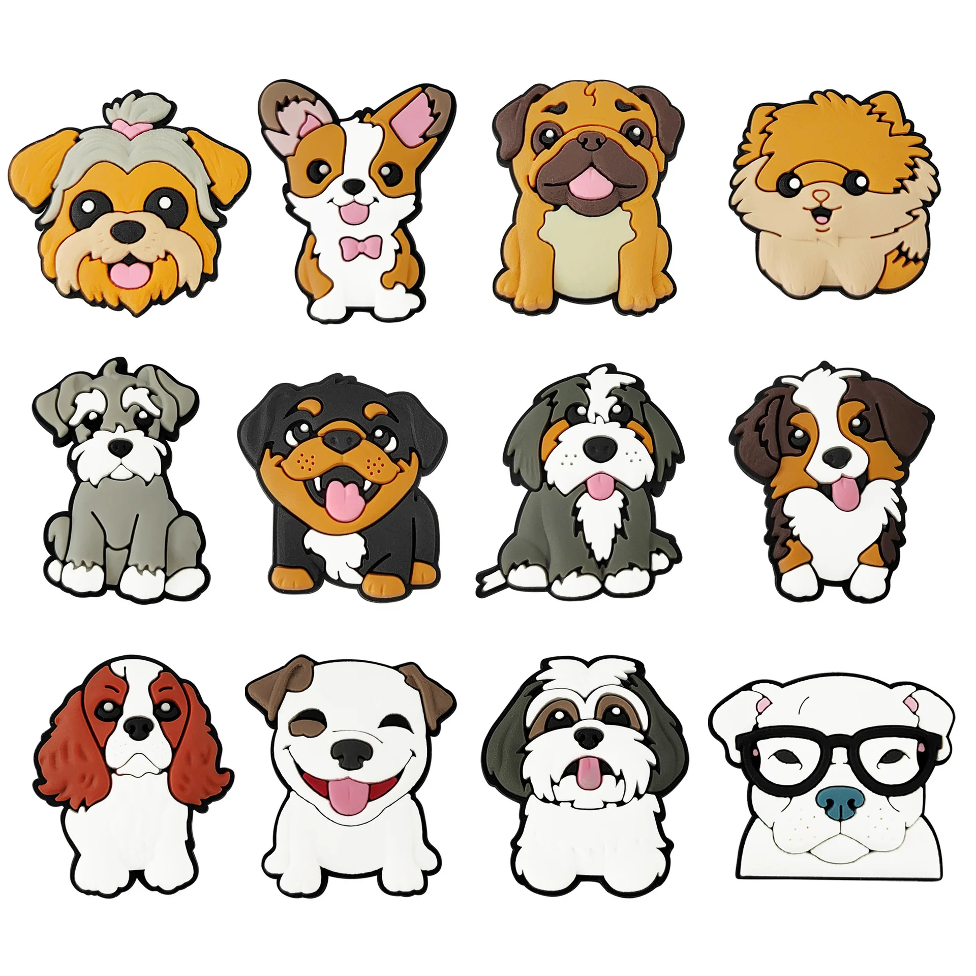 1-12pcs Cute Dogs Animal Series PVC Shoe Charms Accessories Bubble Slide Sandals Shoe Buckles Decoration Fits Boys Girls Gifts