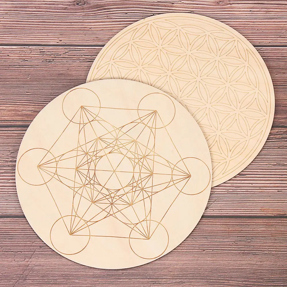 1PC Chakra Flower of life Natural Symbol 7 Kinds Wood Round Edge Circles Carved Coaster For Stone Crystal Set DIY Decor Healing