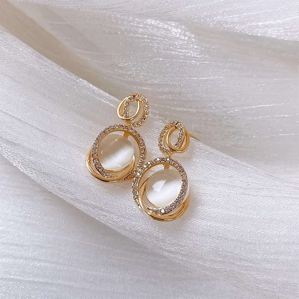 Dangle Earrings Cat eye Zircon Square Moon Water Drop Pendant For Women Party Jewelry Gifts Wedding