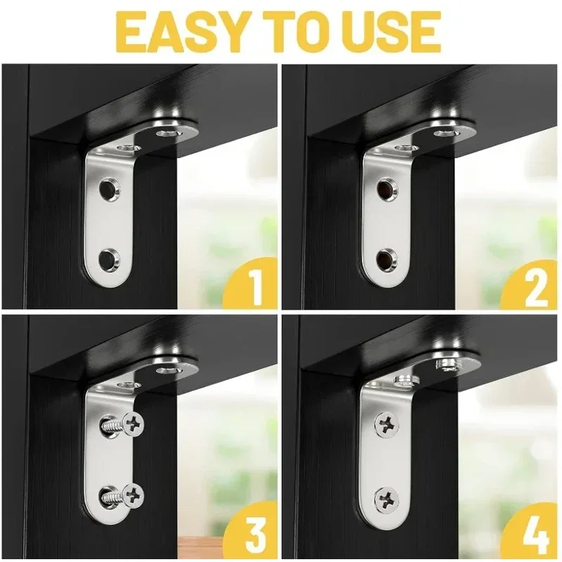 90 Degree L Joint Brackets Stainless Steel Angle Connectors Corner Brace Furniture Wood Shelf Door Cabinet Fastener with Screws