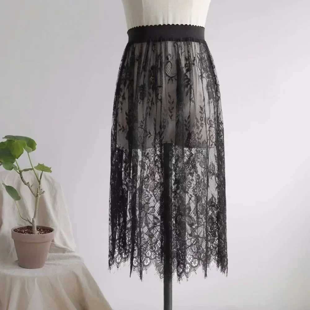 Floral Lace Layering Scalloped Hemline Shirt Extender Adjustable Layered Women Top Lower Sweep Half Slip Skirt A-Line Mini Under