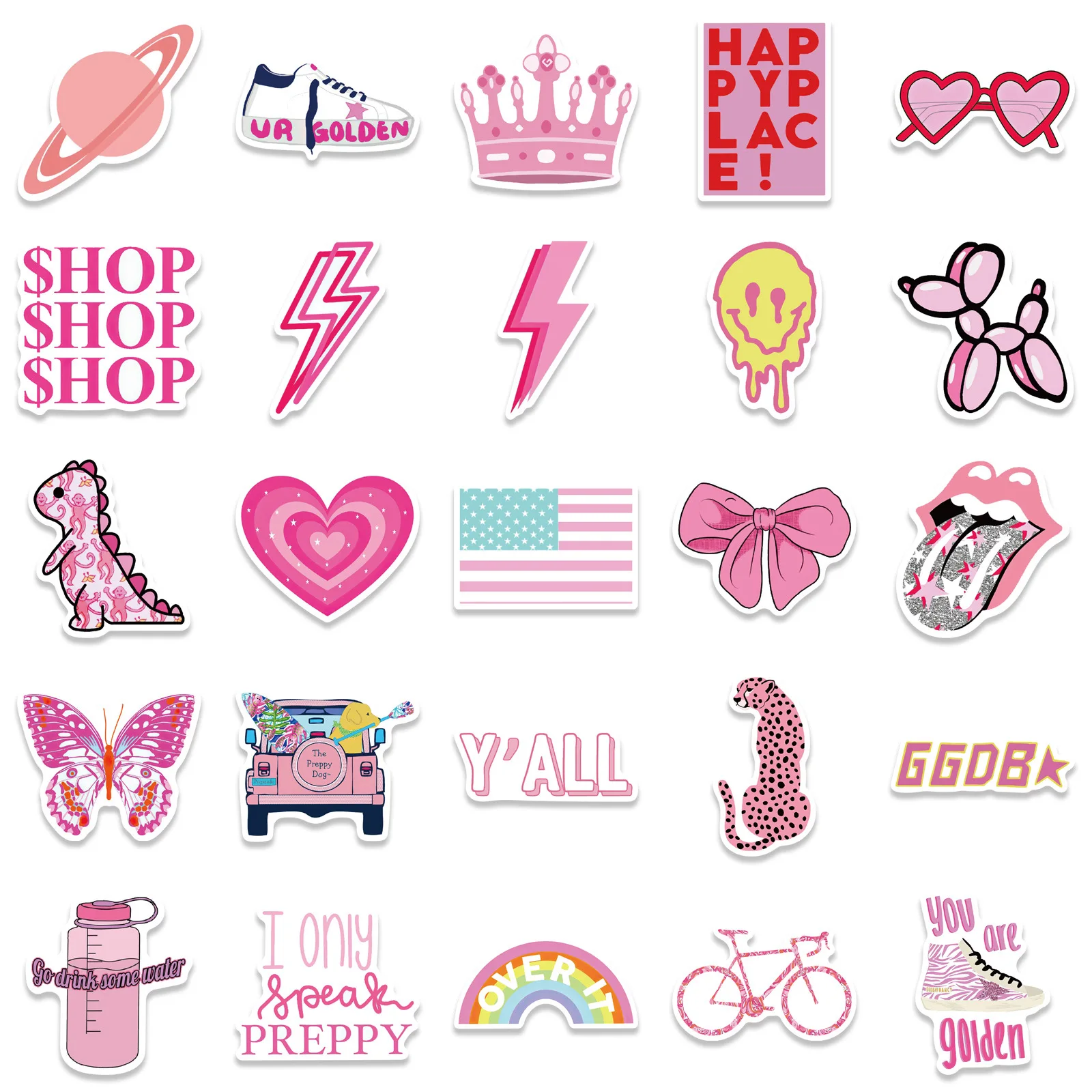 50 Pcs Girly Pink PREPPY Stickers Graffiti Sticker Vinyl Waterproof Decals  for Water Bottle Skateboard Helmet Teens Girls Gift - AliExpress