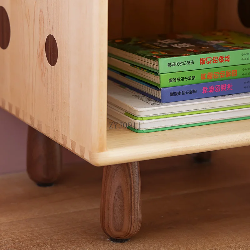 Nordic children's bedside table, all solid wood bedroom bedside table with pumping storage locker