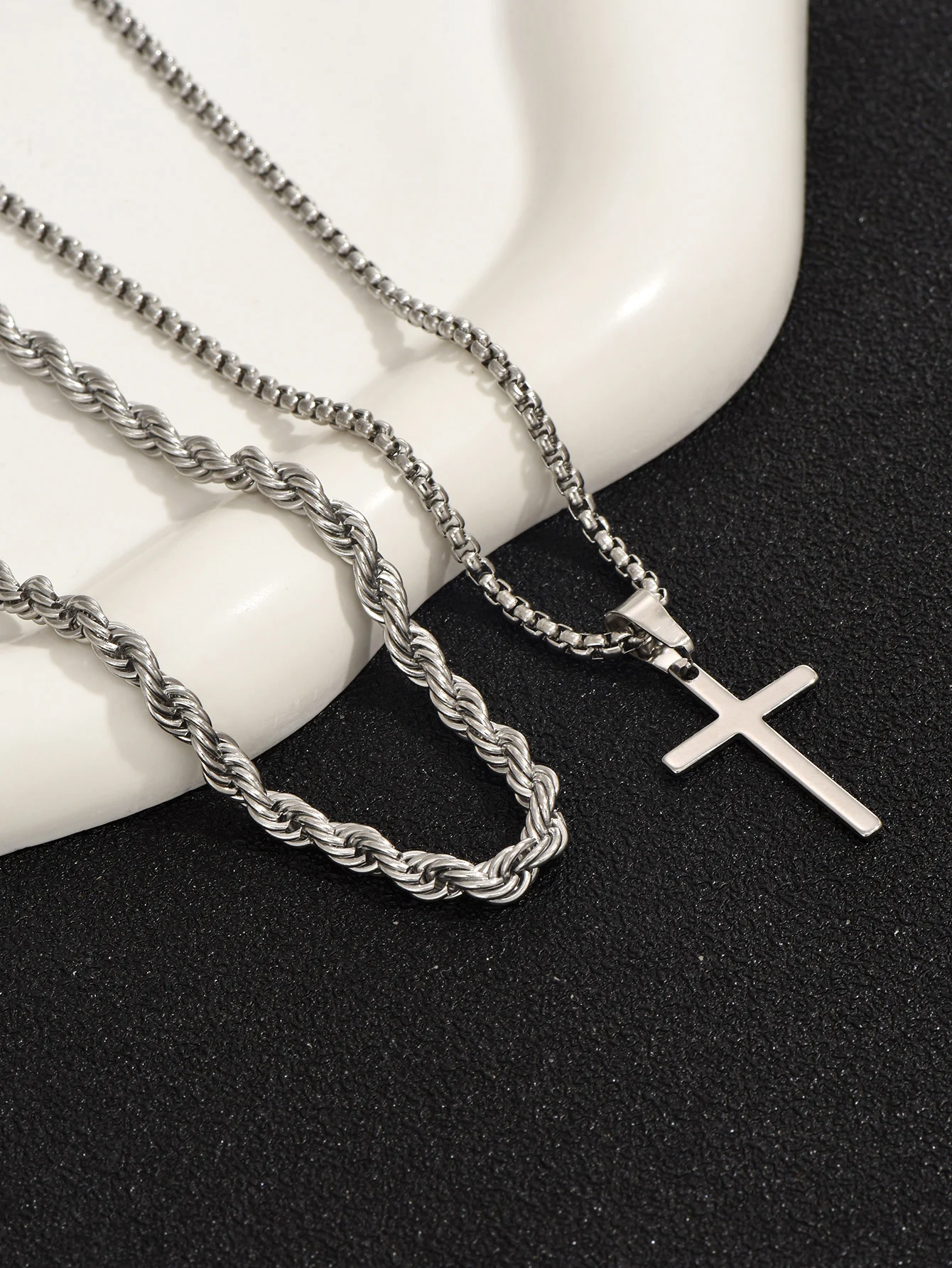 2PCS Stainless Steel Cross Knot Rope Chain Casual Men Jewelry