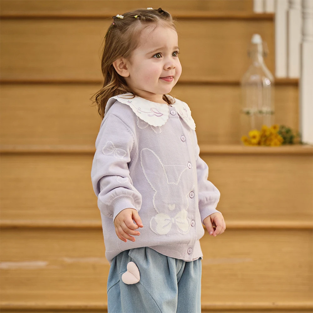 데이브 벨라 여아용 가디건 스웨터 가을 봄 순면  달콤하고 귀여운 코트 니트 스웨터 아동복 DB1261015