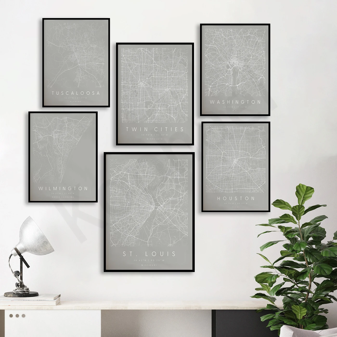 St. Louis Tuscaloosa Twin Cities Austin Baltimore Lake Tahoe Las Vegas St. Paul Washington Willing Houston. Città Mappa Poster