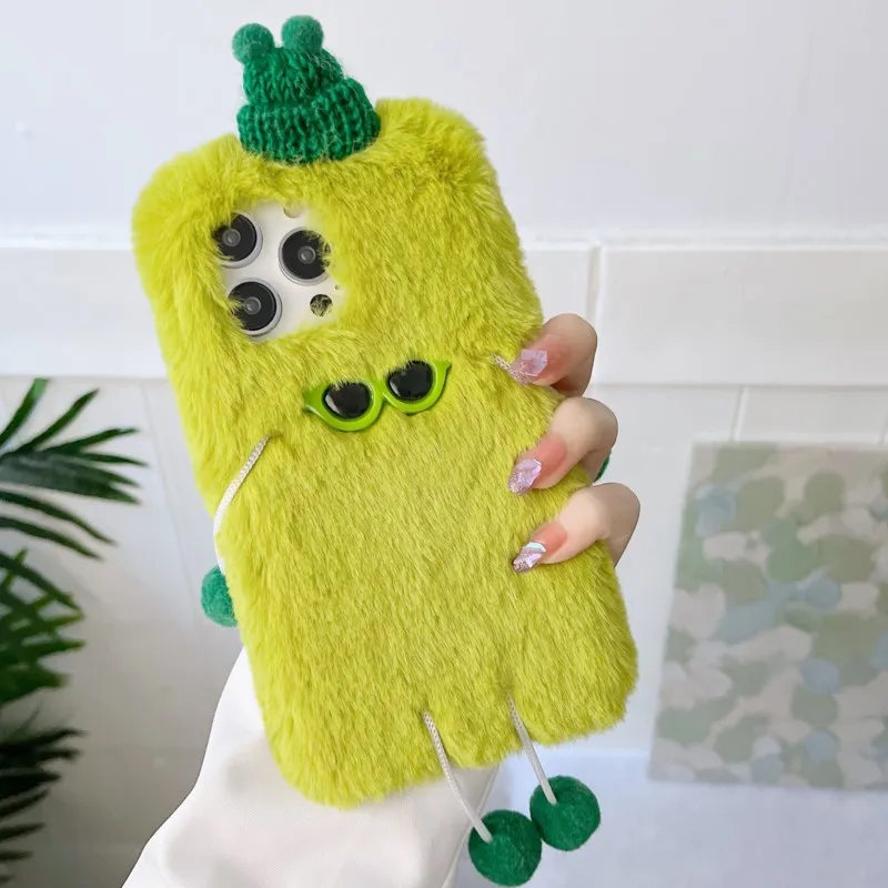 Fluffy Plush Cartoon Phone Case - Cute & Warm Furry Protective Cover