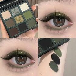 Olive Green Smoky Shimmer Matte Eyeshadow Palette with Glitter Finish (Nine colors)