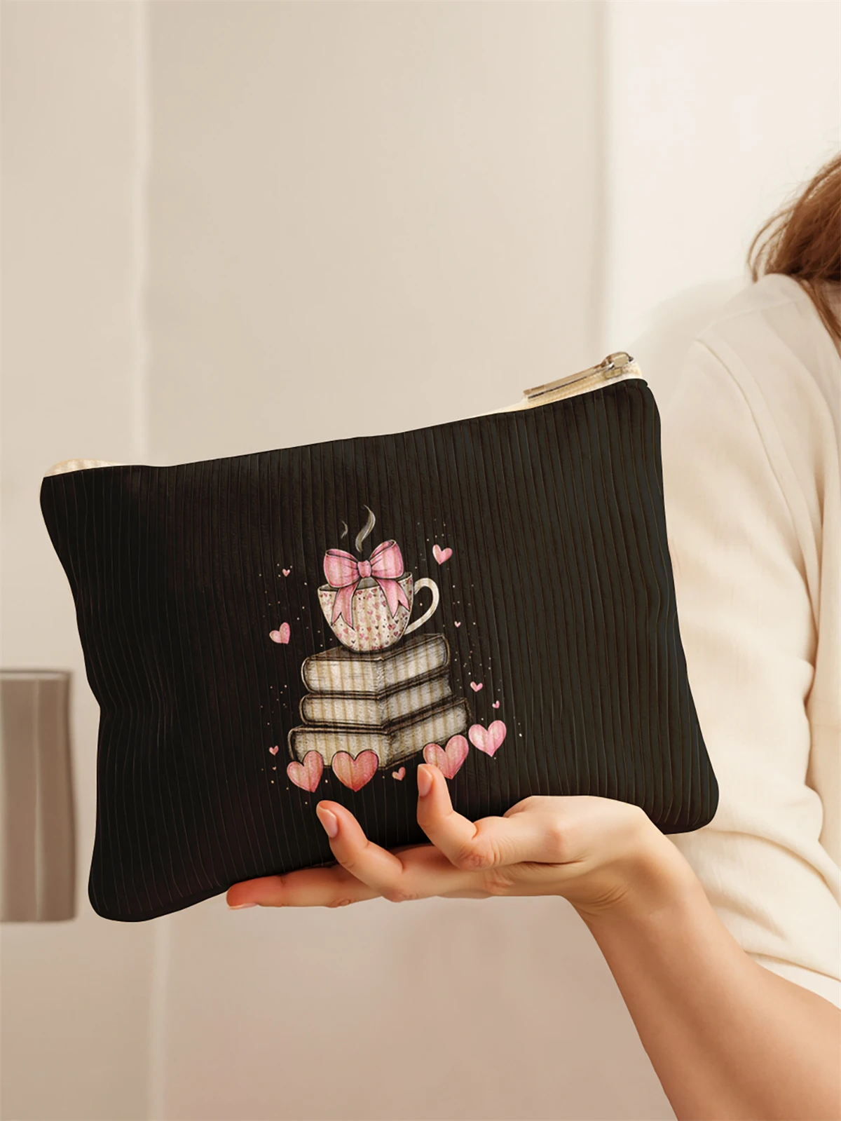 Women's Corduroy Travel Cosmetic Bag Portable Large Capacity Makeup Storage Organizer Zipper Clutch Purse Make up Bag