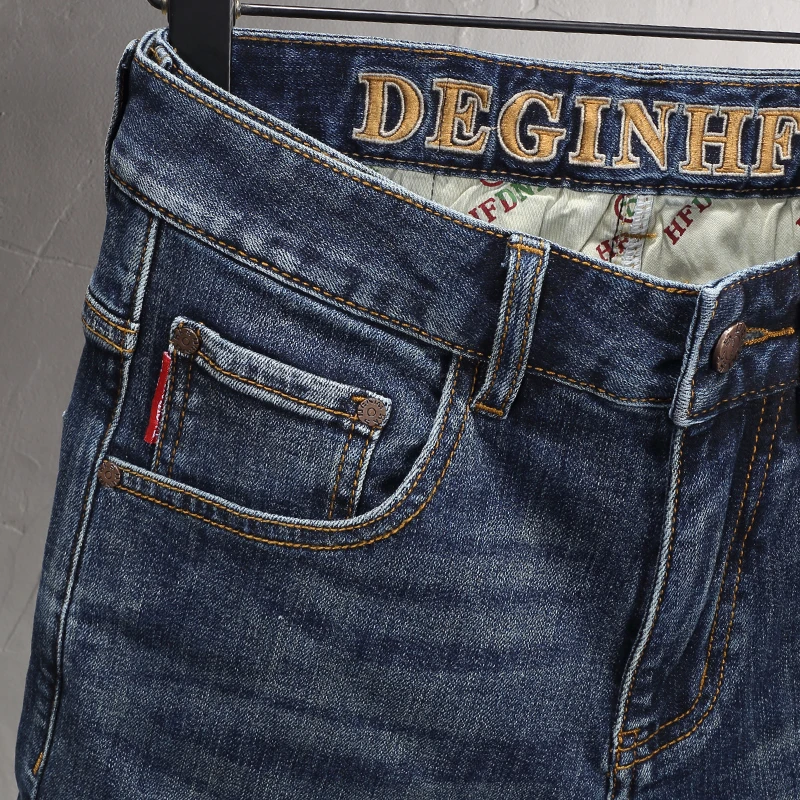 Newly Designer Fashion Men Jeans High Quality Retro Washed Blue Stretch Slim Fit Ripped Jeans Men Vintage Casual Denim Pants