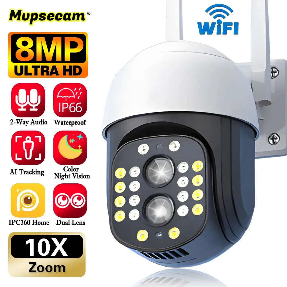 

8MP 4K 10x Hybrid Zoom 2.8+12mm Dual Lens PTZ IP Camera WiFi Human Detection 8MP Audio Security Video Surveillance Camera