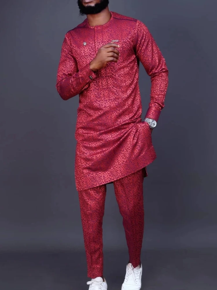 Men's luxury fashion casual white print two-piece set