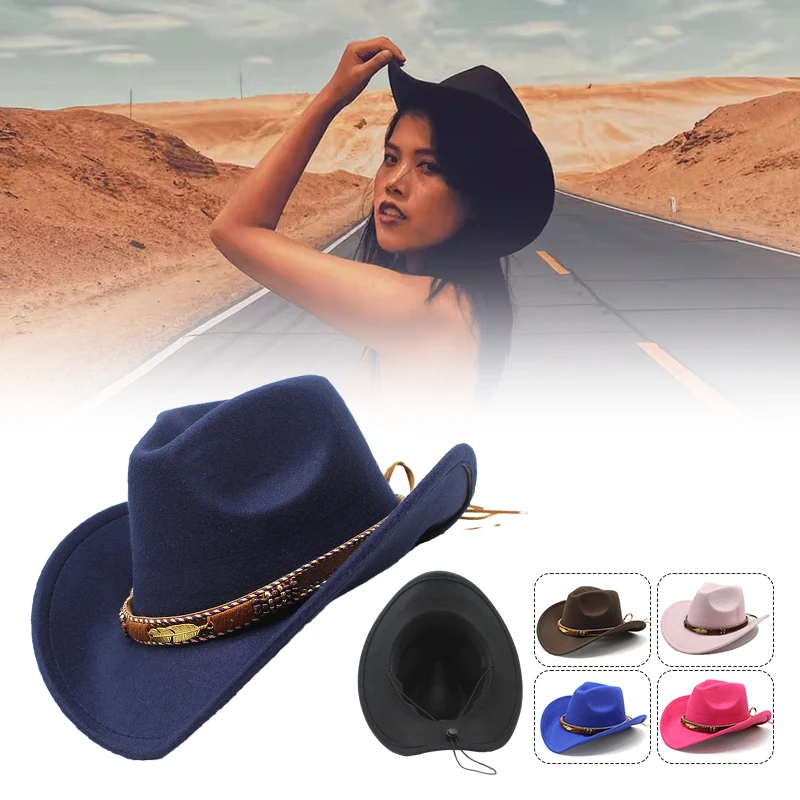 

New Western Denim Top Hat With Curved Eaves Handsome Tibetan Ethnic Style Wide Brim Felt Hats Men's And Women's Couple Cap