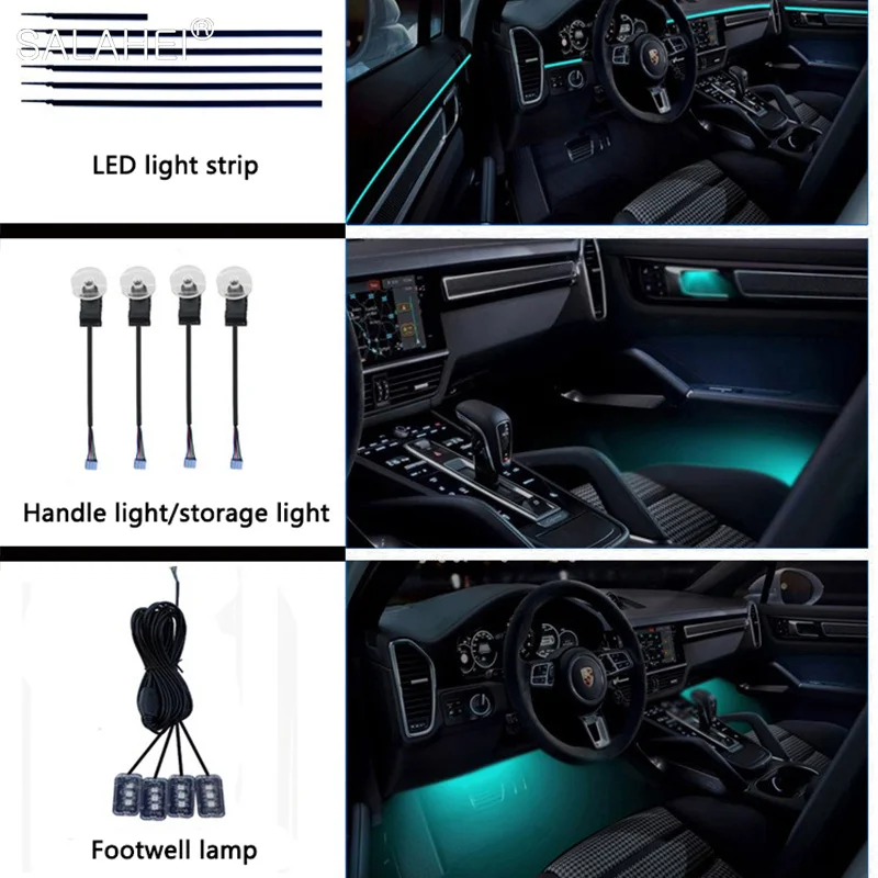 6in1 18in 1 Car Interior Acrylic Guide Fiber Strip Backlight Car Interior Ambient Lights RBG 64 Color Decoration Atmosphere Lamp