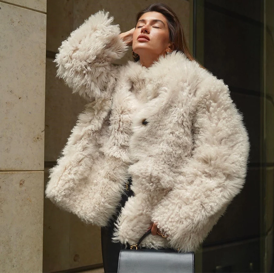 

Luxury Fluffy Furry Faux Fur Jacket for Women Long Sleeve Shaggy Overcoats 2023 Winter High-quality Thick Warm Outerwear