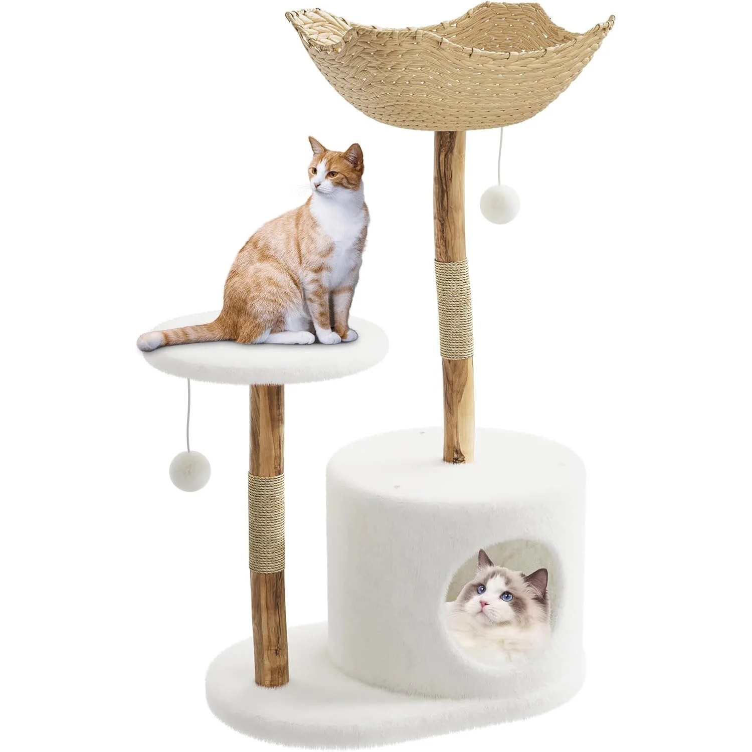 Mehrstufiger Kratzbaum, 43 Zoll, mit großem Korb, Kratzbäumen, Astdesign, baumelnder Ball zum Spielen und Schlafen von Katzen – Detail 10