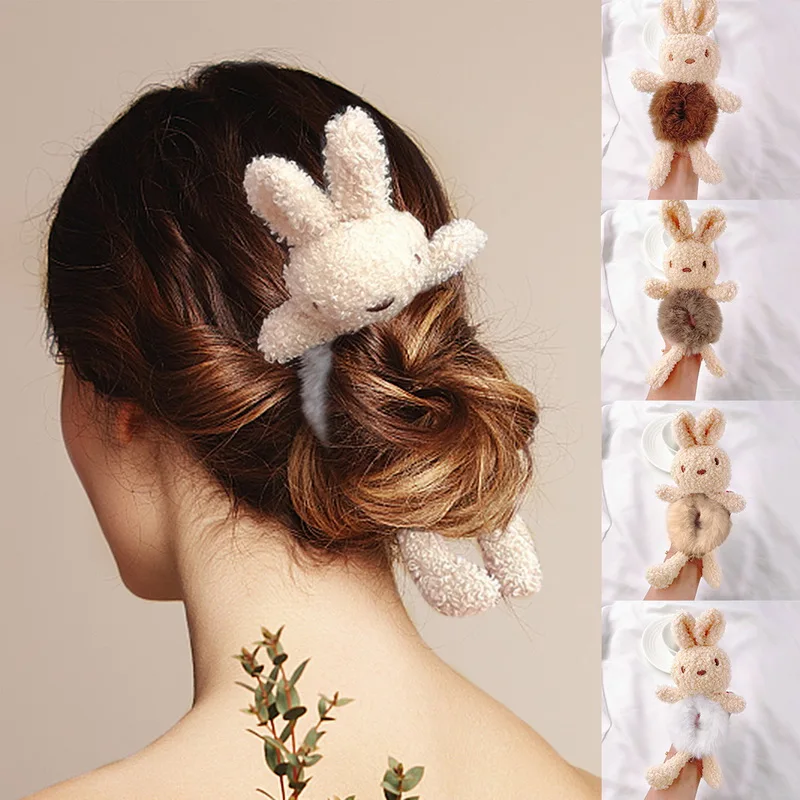 

New Sweet Cute Hair Scrunchie Cartoon Big Frog Cat Bunny Ears Plush Elastic Hair Bands Girls Ponytail Hair Ties Hair Accessories