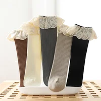Baby Girls Knee High Socks Baby Infants Kids Toddlers Socks Leg Warmer Solid Cotton Stretch Cute Lovely Lace Frilly Long Socks 2
