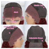 Perruque en cheveux humains couleur bordeaux, ondulations profondes, perruque frontale en dentelle 13x4, dentelle HD transparente, perruque bouclée pour femmes 4