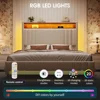 King Size Bed Frame with 51.6" Tall Headboard, Upholstered Platform Bed with Charging Station & Storage, No Box Spring Needed 3