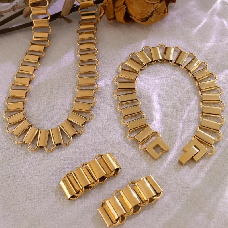 316L Stainless Steel Necklace Bracelet Ring For Women 18K Gold