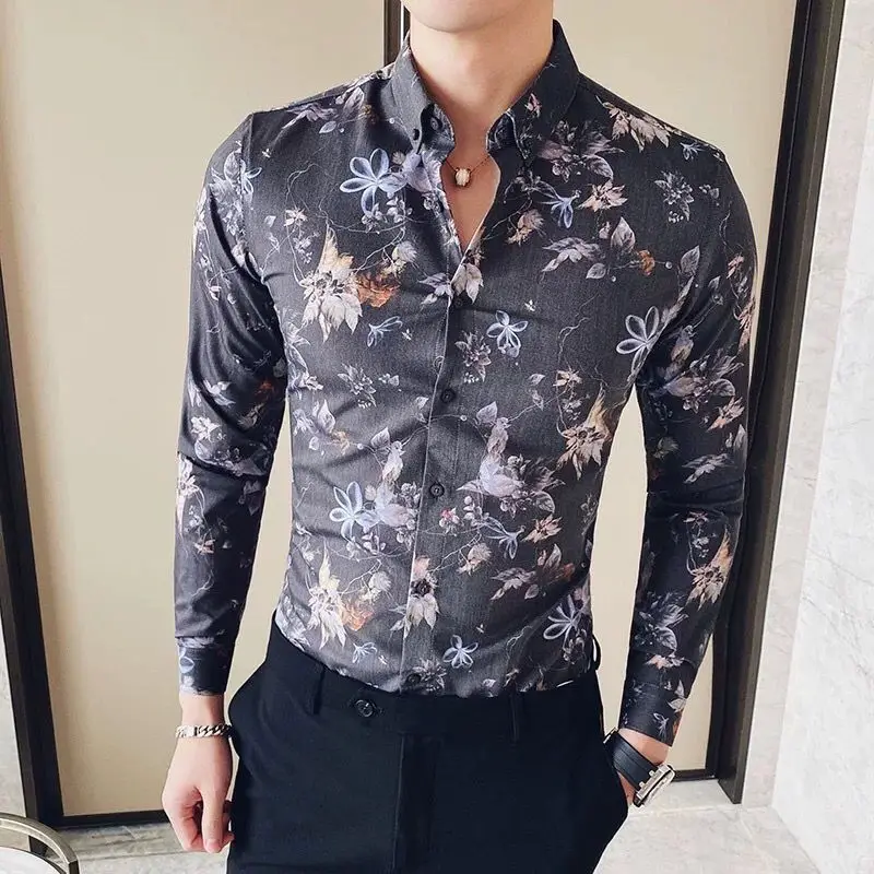 Fashion Lapel Button Printed Shirt Men's Clothing 2022 Autumn New Oversized Casual Tops Long Sleeve All-match ShirtS