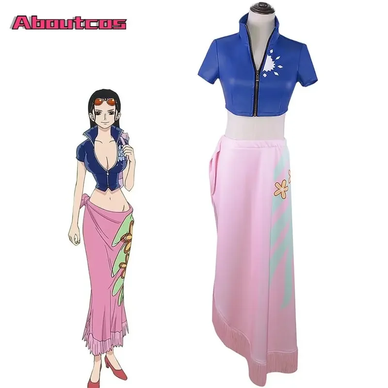 

Aboutcos Anime One Piece Miss·Allsunday Cosplay Costume Country Nico·Robin Women Kimono Halloween Party Cartoon Top Skirts Suit