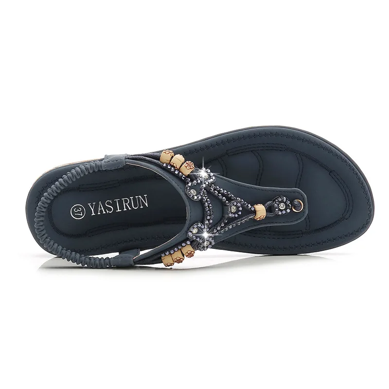 Shoes Women  Summer Rome Sandals Retro Clip Toe Rhinestone Wedge Platform Beach Bohemian Flip Flops Sandalias De Mujer