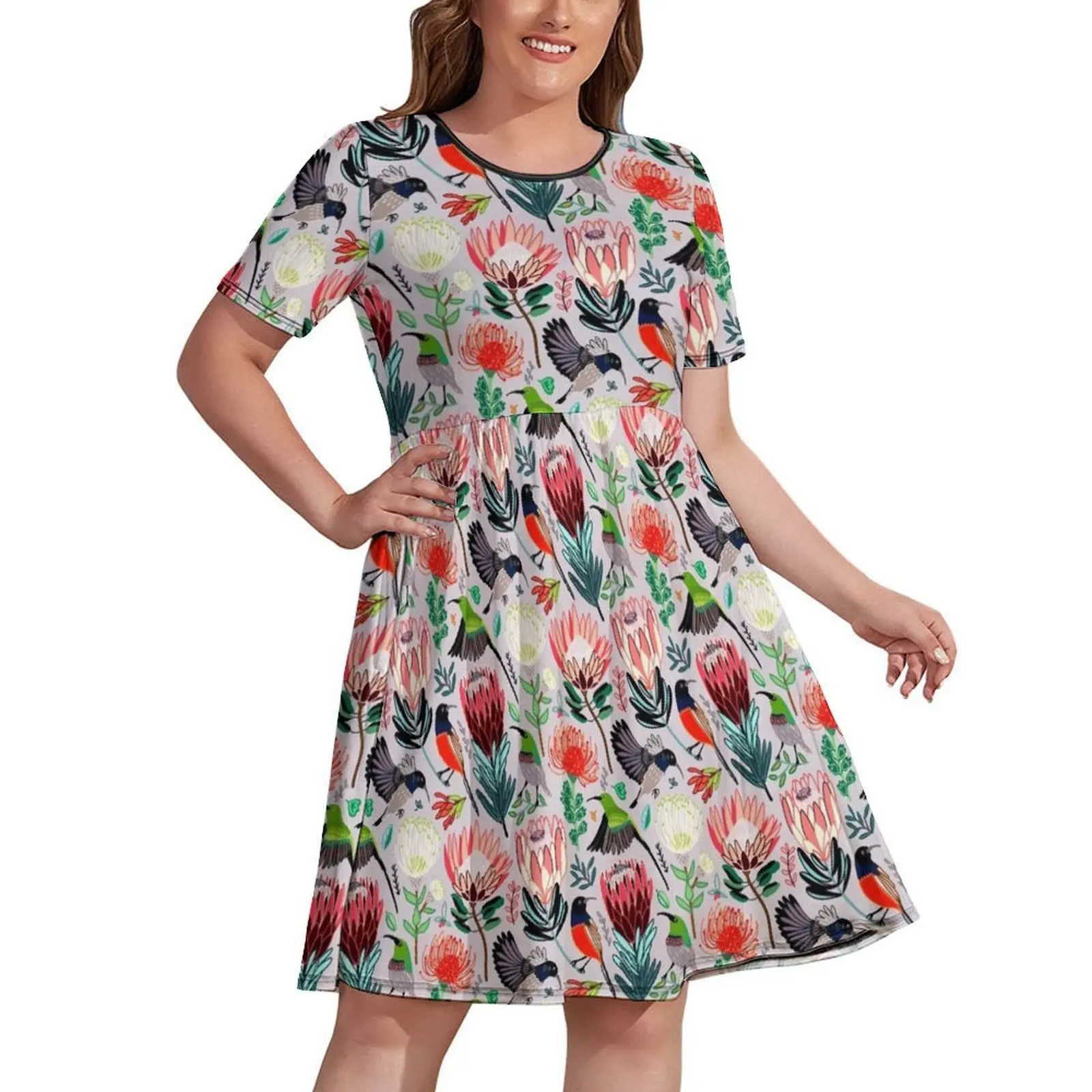 

Sunbirds & Proteas On Grey Dress Summer women's clothing Aesthetic clothing women evening dress dresses for women 2024
