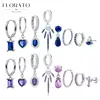 925 Sterling Silver Needle Purple/Sapphire Zircon Luxurious Crystal Pendant Hoop Silver Earrings For Women High-end Jewelry Gift