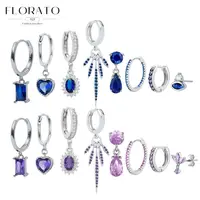 925 Sterling Silver Needle Purple/Sapphire Zircon Luxurious Crystal Pendant Hoop Silver Earrings For Women High-end Jewelry Gift